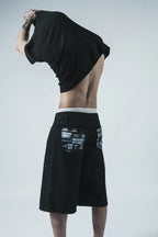 Black Patchwork Denim Shorts