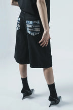 Black Patchwork Denim Shorts
