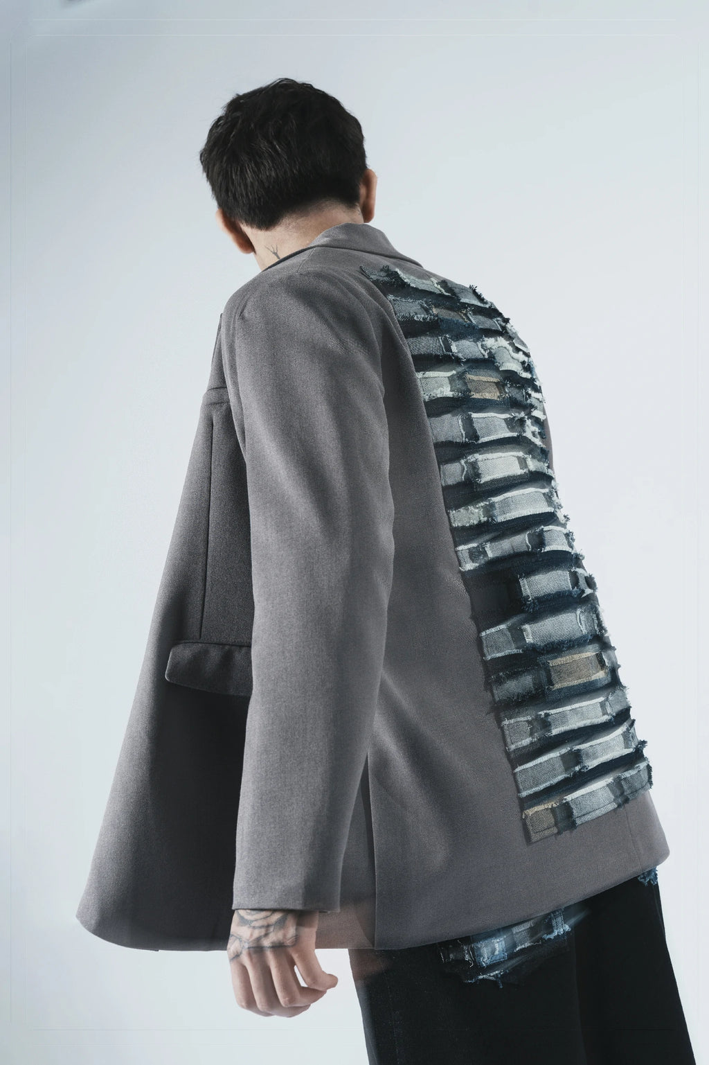 Patchwork Back Panel Blazer — Grey