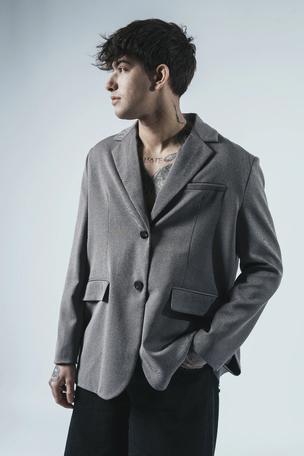 Patchwork Back Panel Blazer — Grey