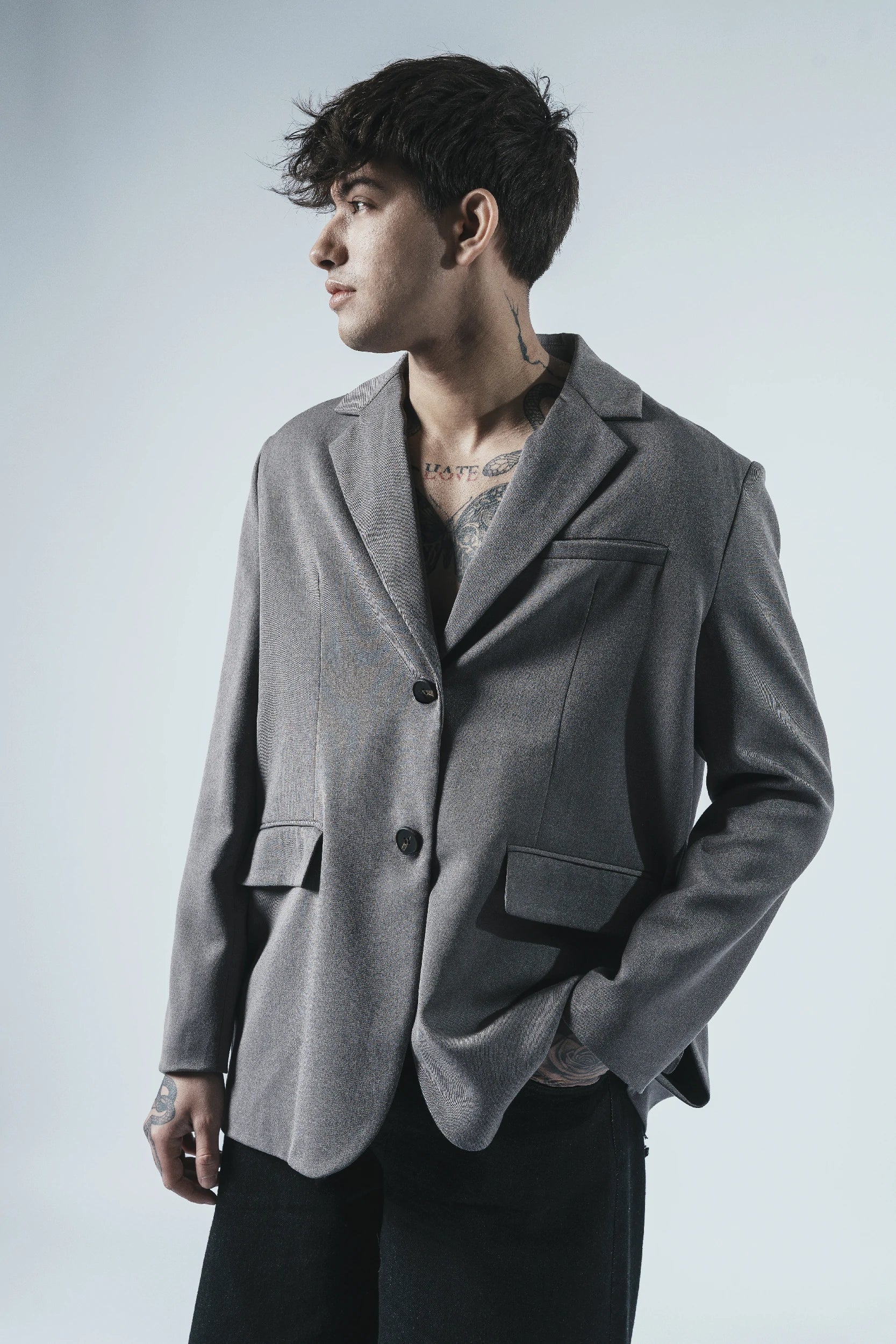 Patchwork Back Panel Blazer — Grey