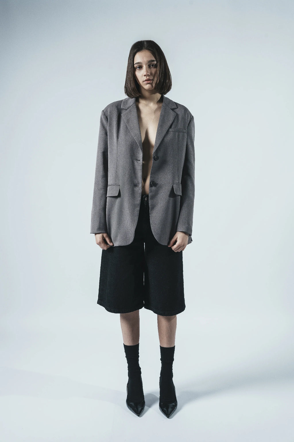 Patchwork Back Panel Blazer — Grey