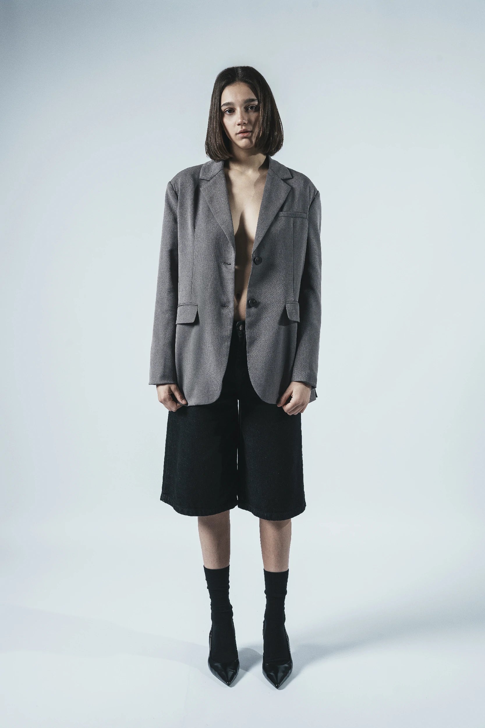 Patchwork Back Panel Blazer — Grey