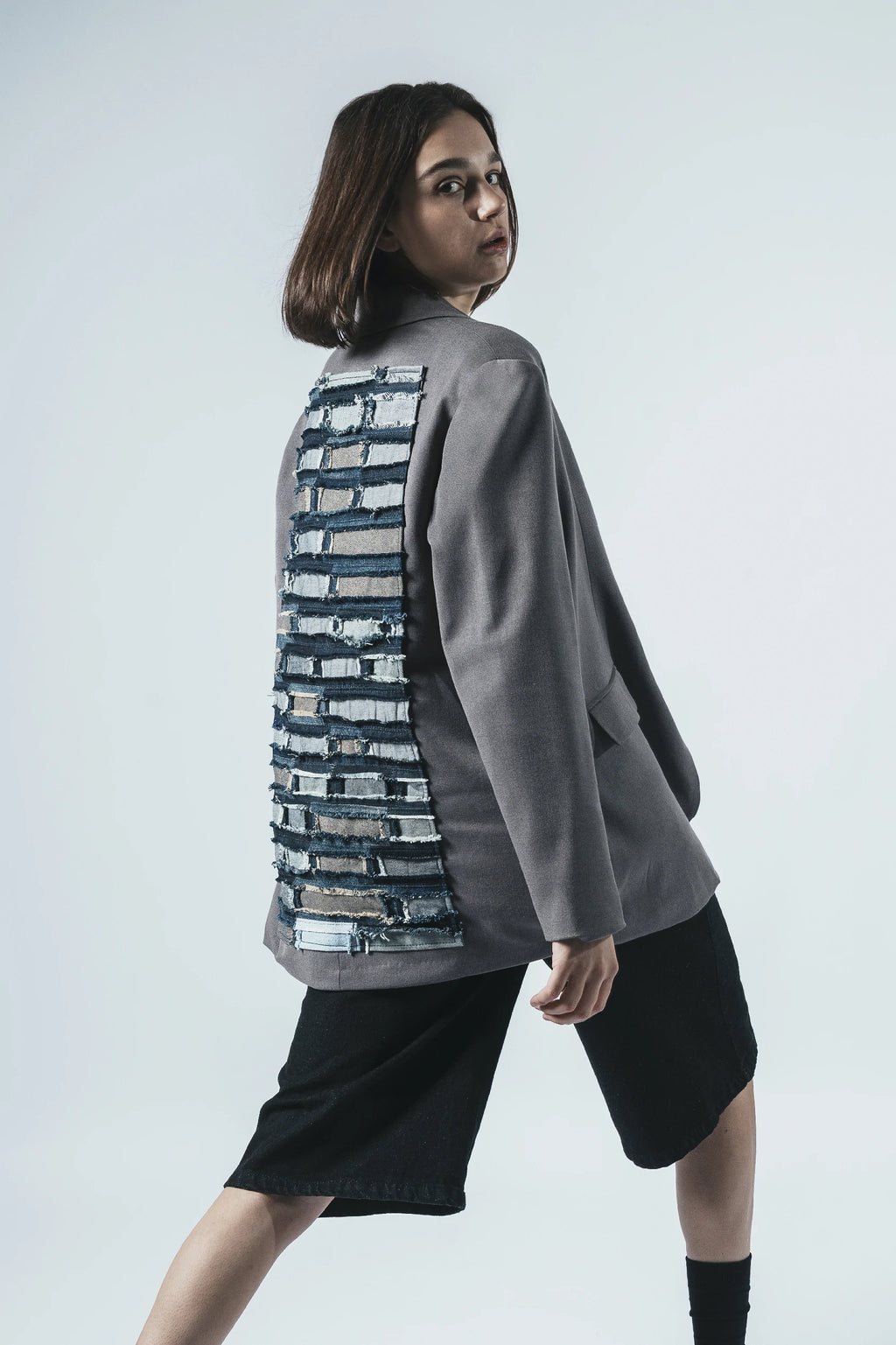 Patchwork Back Panel Blazer — Grey