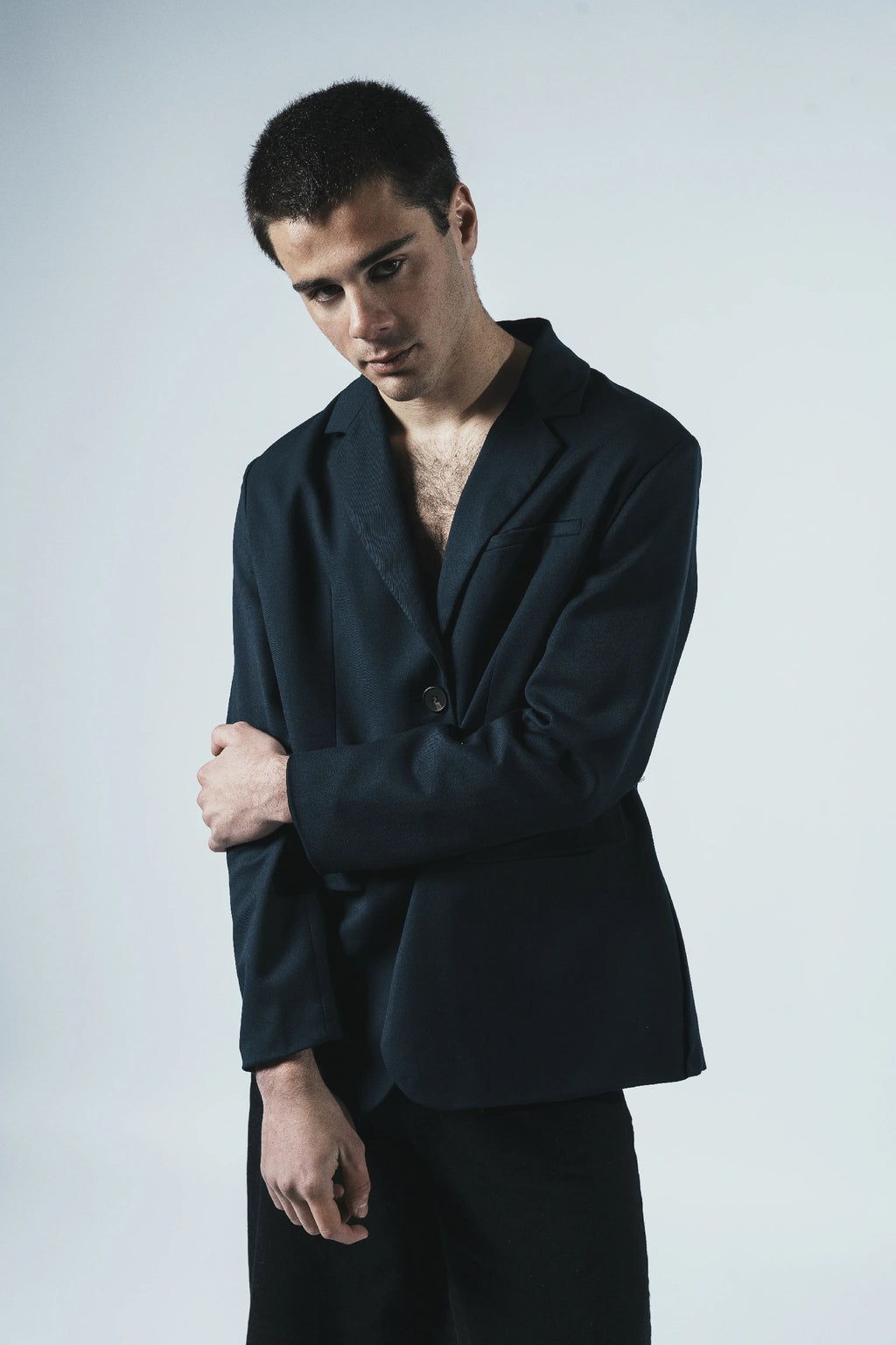 Patchwork Back Panel Blazer — Navy