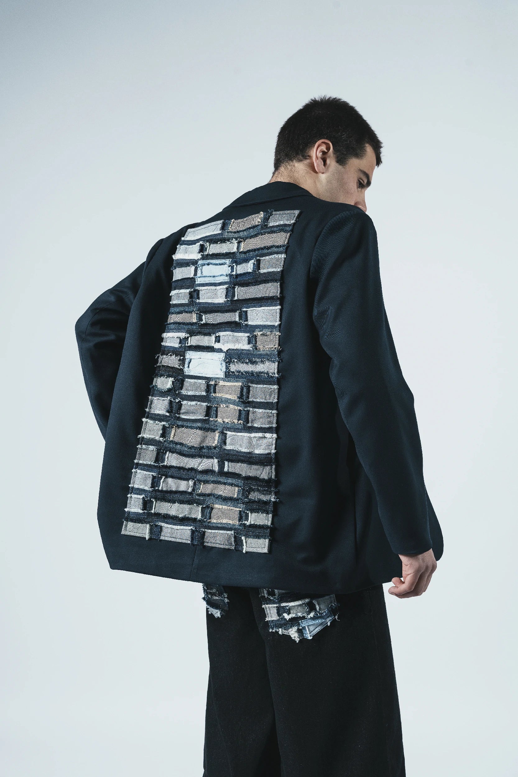 Patchwork Back Panel Blazer — Navy
