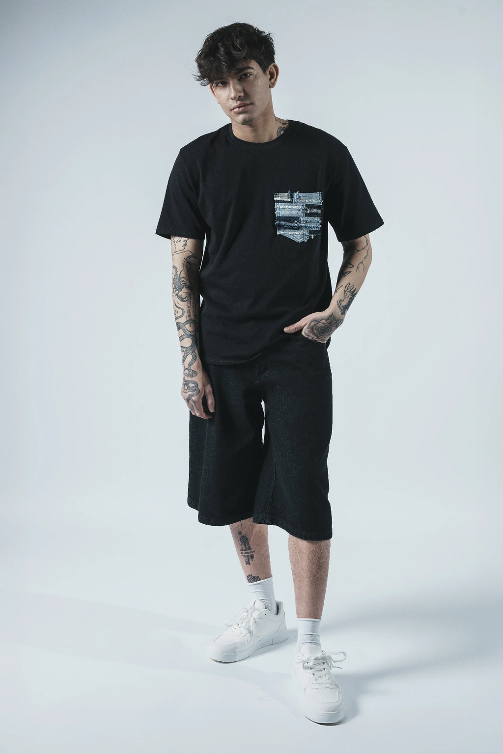 Patchwork Pocket T-Shirt — Black