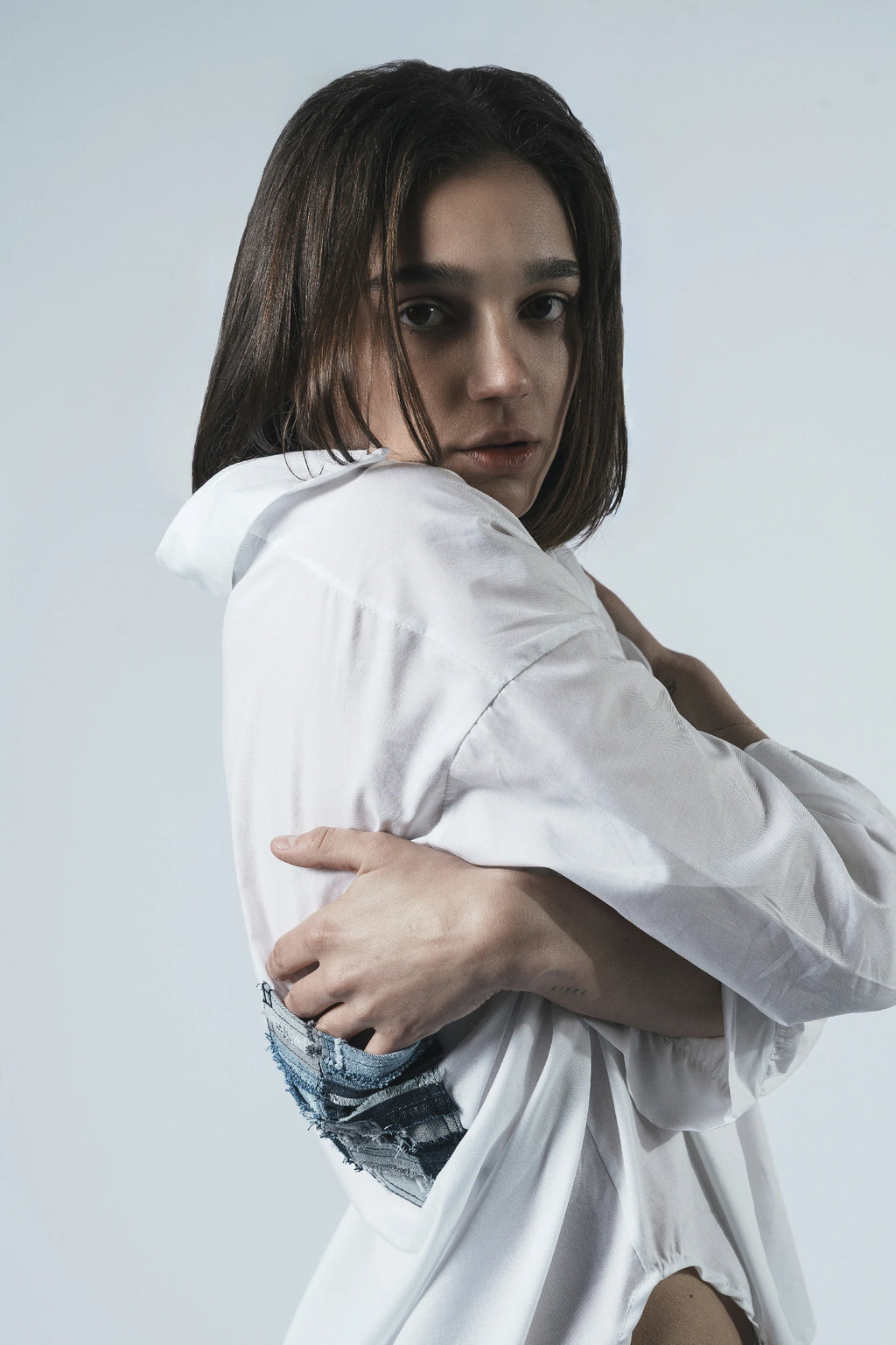 White Patchwork Back Pocket Shirt