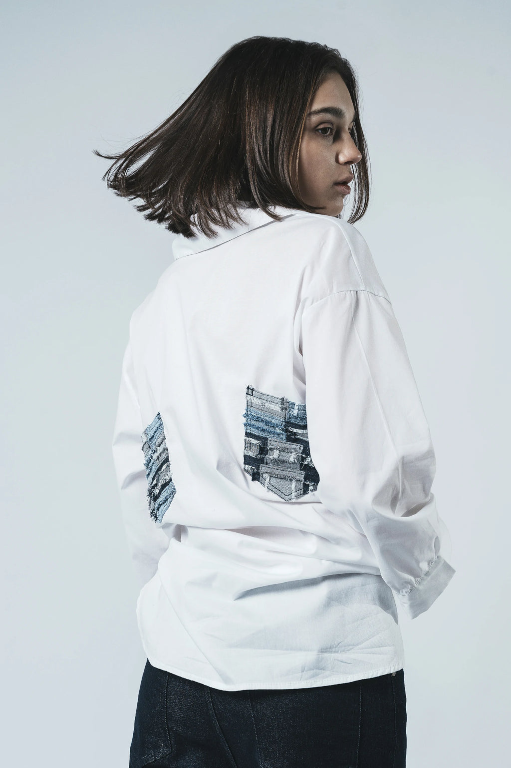 White Patchwork Back Pocket Shirt