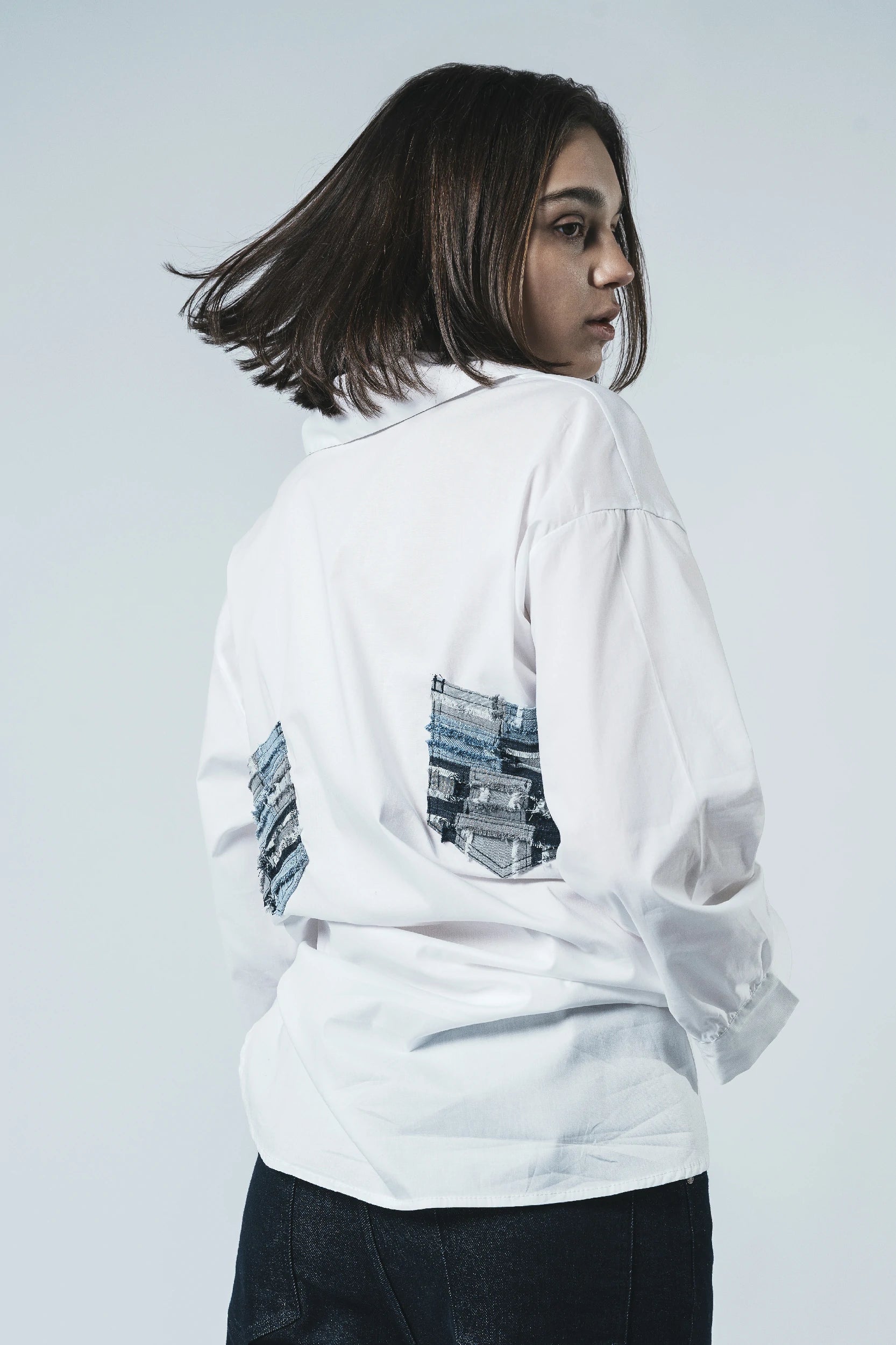 White Patchwork Back Pocket Shirt